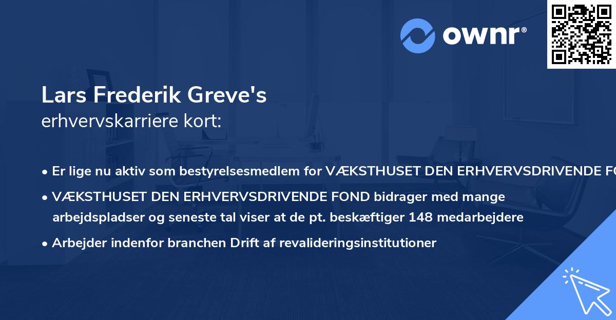 Lars Frederik Greve's erhvervskarriere kort