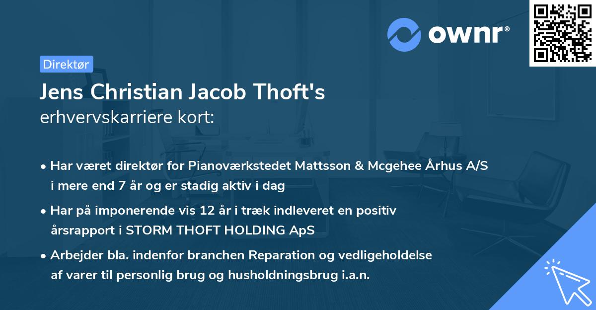 Jens Christian Jacob Thoft's erhvervskarriere kort