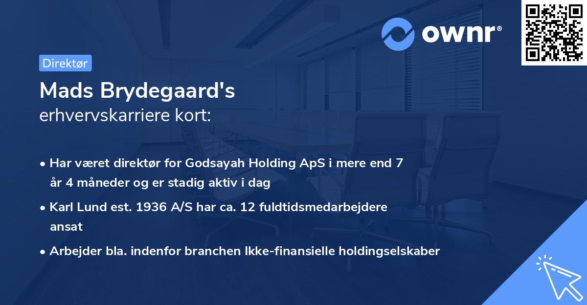 Mads Brydegaard's erhvervskarriere kort