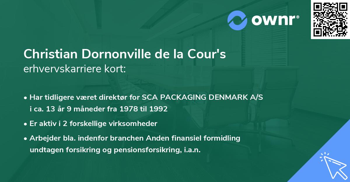 Christian Dornonville de la Cour's erhvervskarriere kort