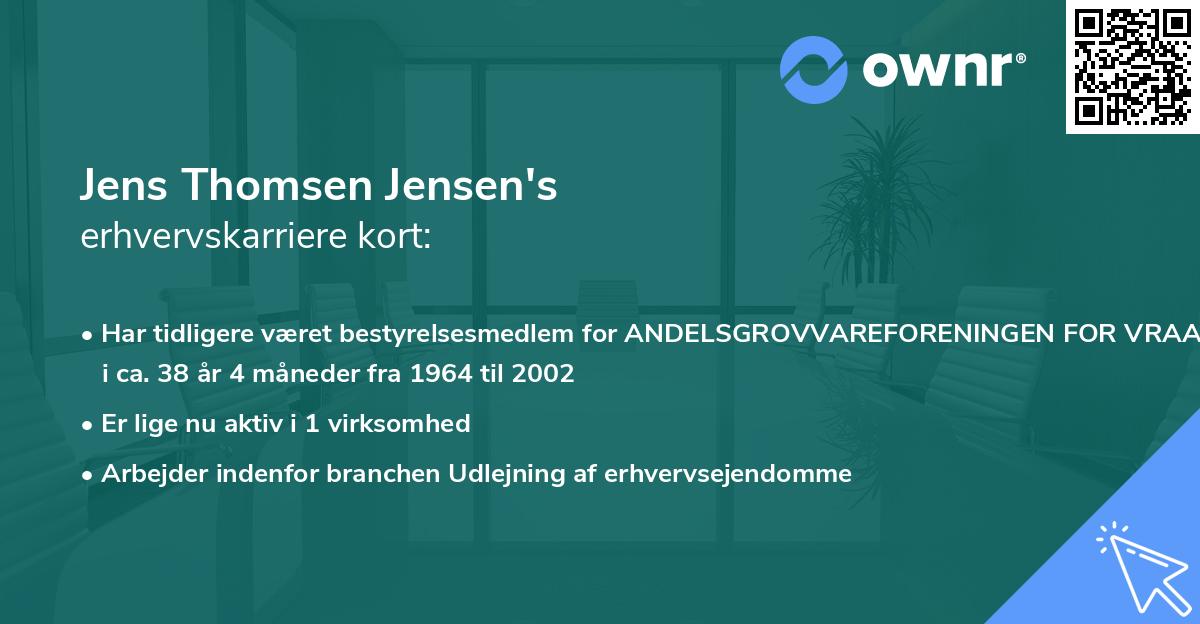 Jens Thomsen Jensen's erhvervskarriere kort