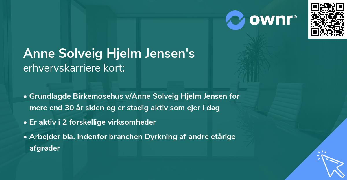 Anne Solveig Hjelm Jensen's erhvervskarriere kort