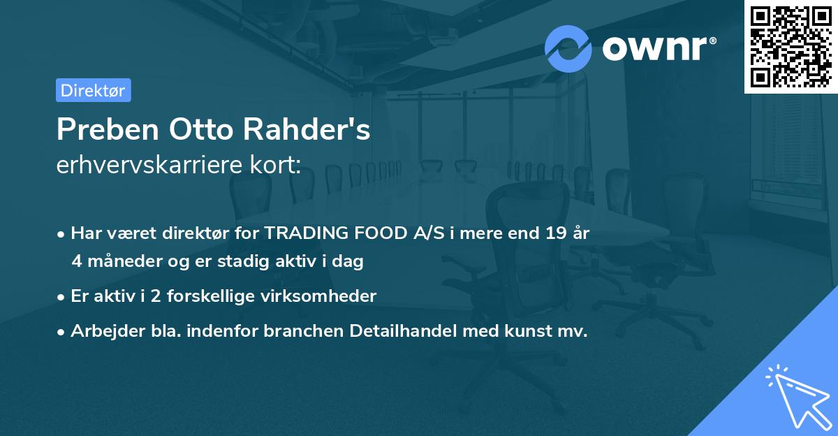 Preben Otto Rahder's erhvervskarriere kort