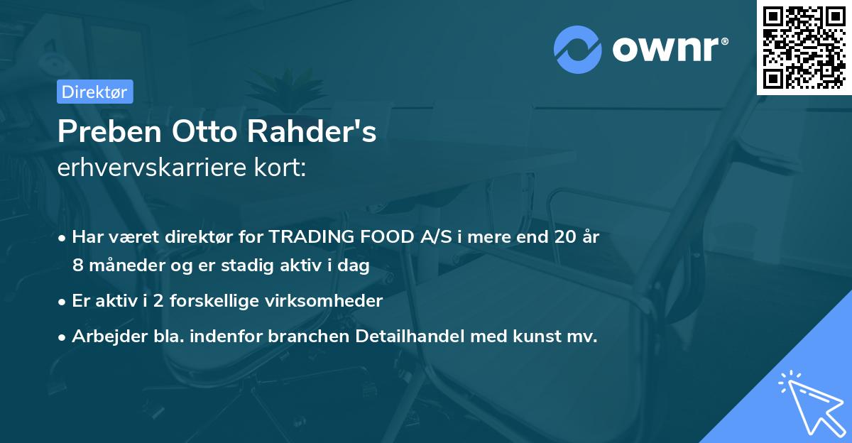 Preben Otto Rahder's erhvervskarriere kort