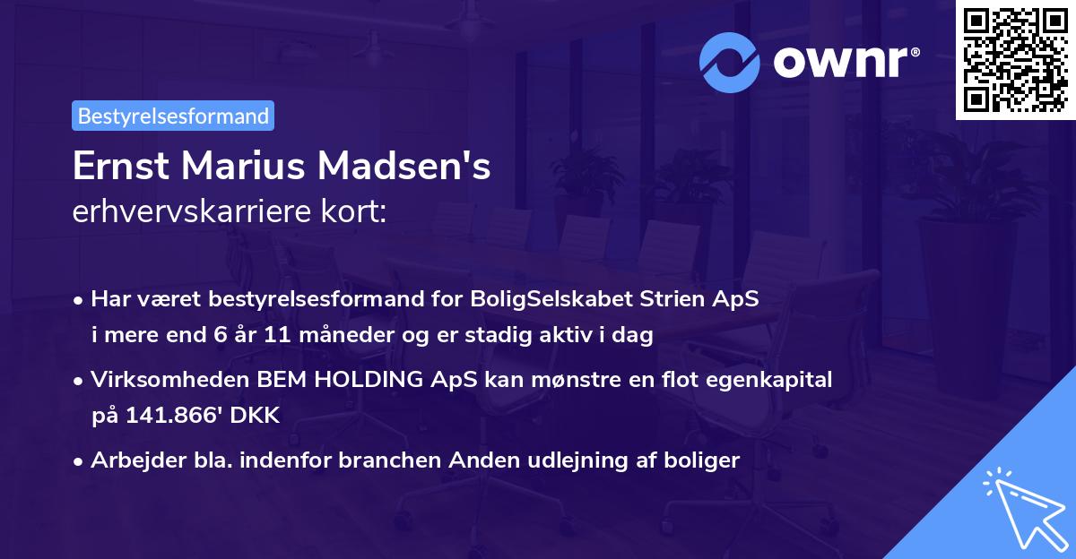 Ernst Marius Madsen's erhvervskarriere kort