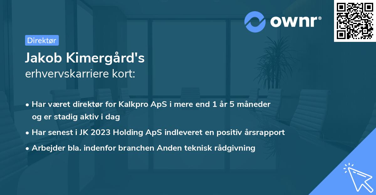 Jakob Kimergård's erhvervskarriere kort