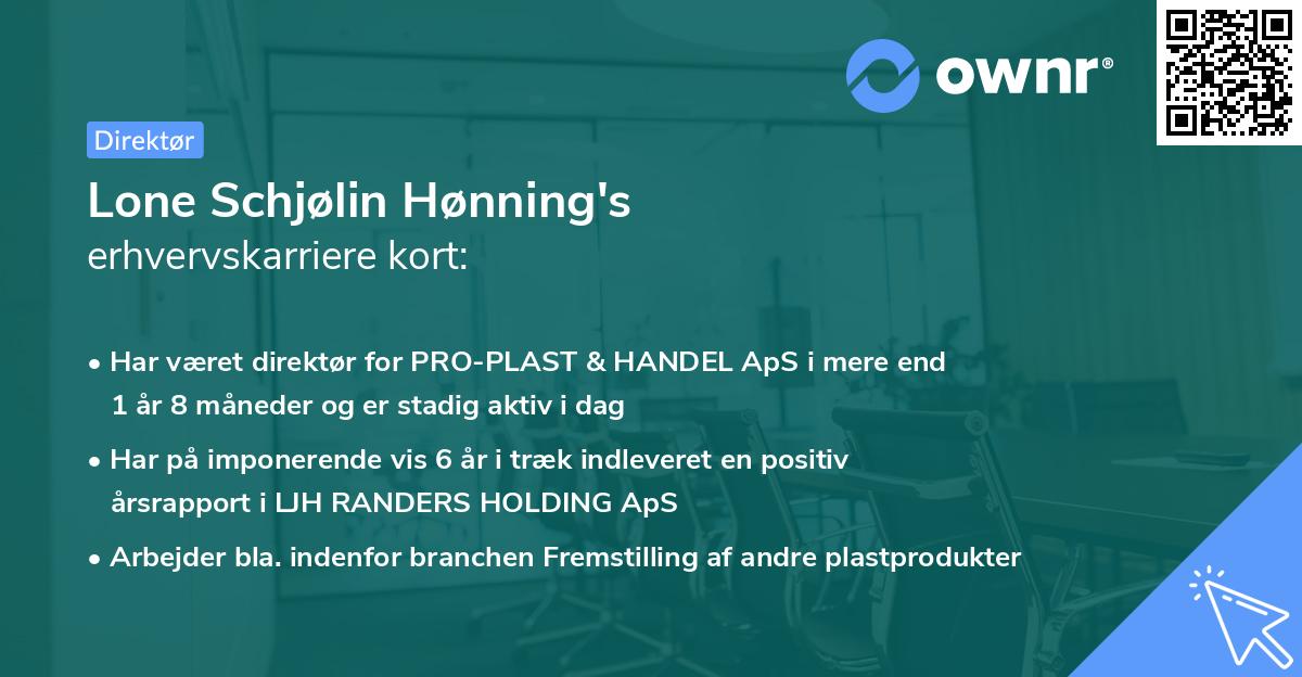 Lone Schjølin Hønning's erhvervskarriere kort