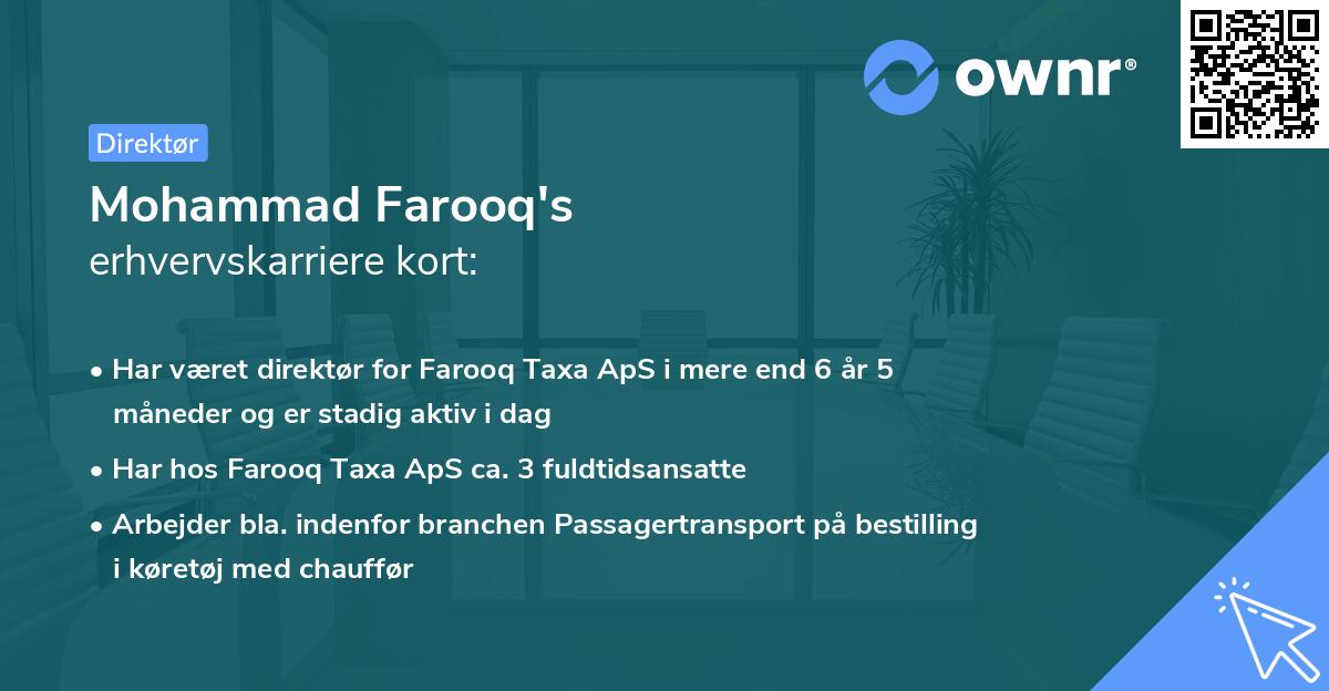 Mohammad Farooq's erhvervskarriere kort