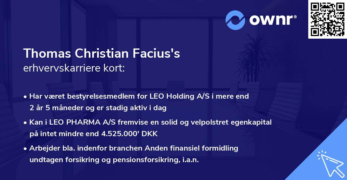 Thomas Christian Facius's erhvervskarriere kort