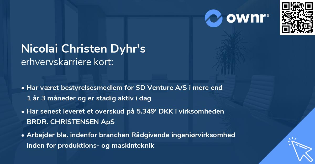 Nicolai Christen Dyhr's erhvervskarriere kort