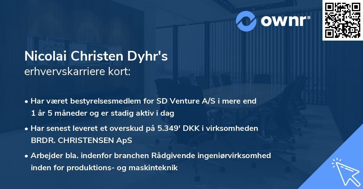 Nicolai Christen Dyhr's erhvervskarriere kort