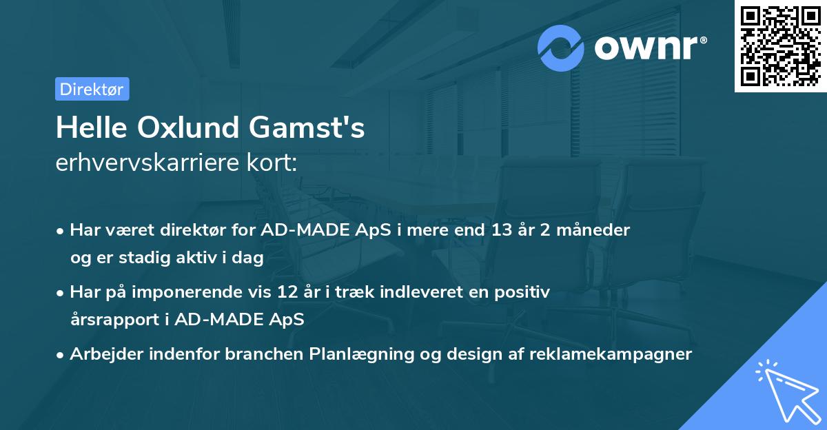 Helle Oxlund Gamst's erhvervskarriere kort