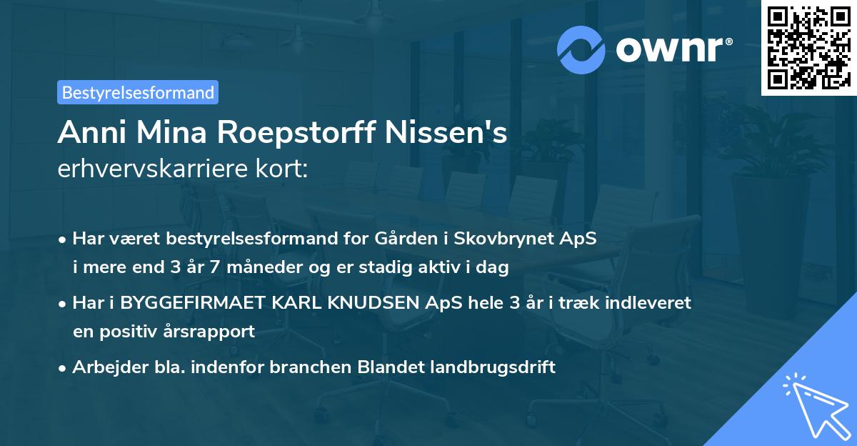 Anni Mina Roepstorff Nissen's erhvervskarriere kort