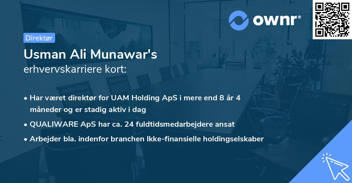 Usman Ali Munawar's erhvervskarriere kort