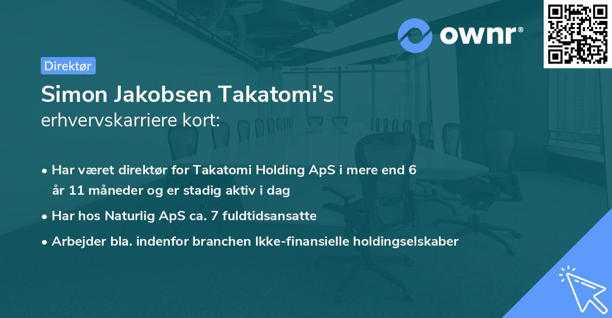 Simon Jakobsen Takatomi's erhvervskarriere kort