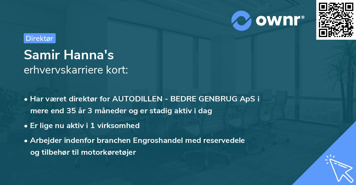 Samir Hanna's erhvervskarriere kort