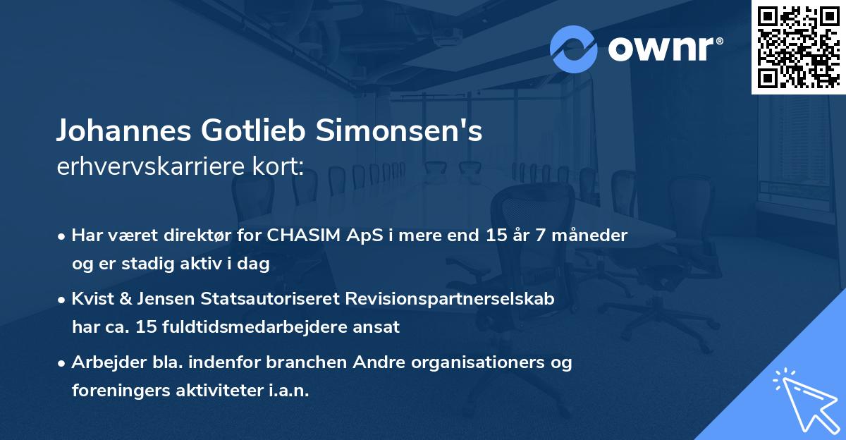 Johannes Gotlieb Simonsen's erhvervskarriere kort