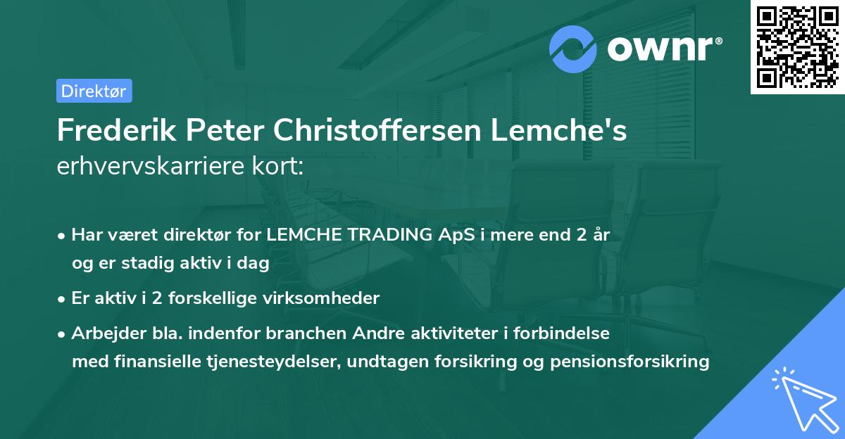 Frederik Peter Christoffersen Lemche's erhvervskarriere kort