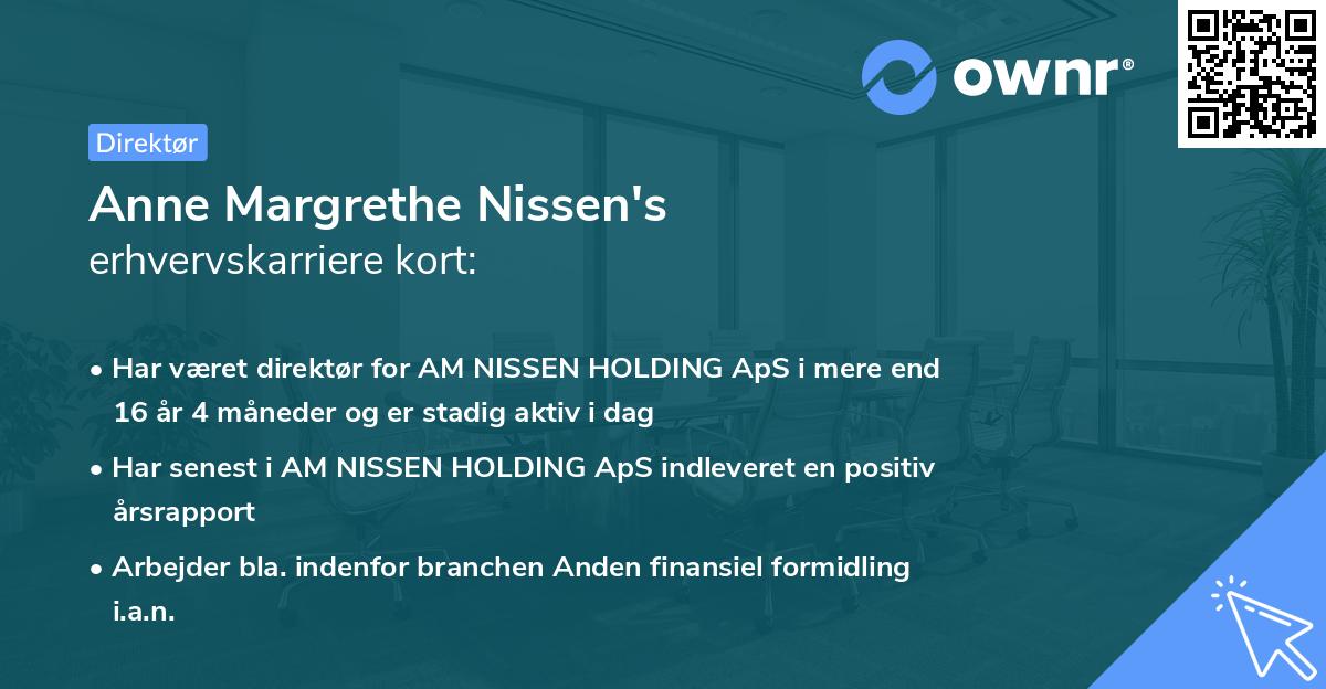 Anne Margrethe Nissen's erhvervskarriere kort