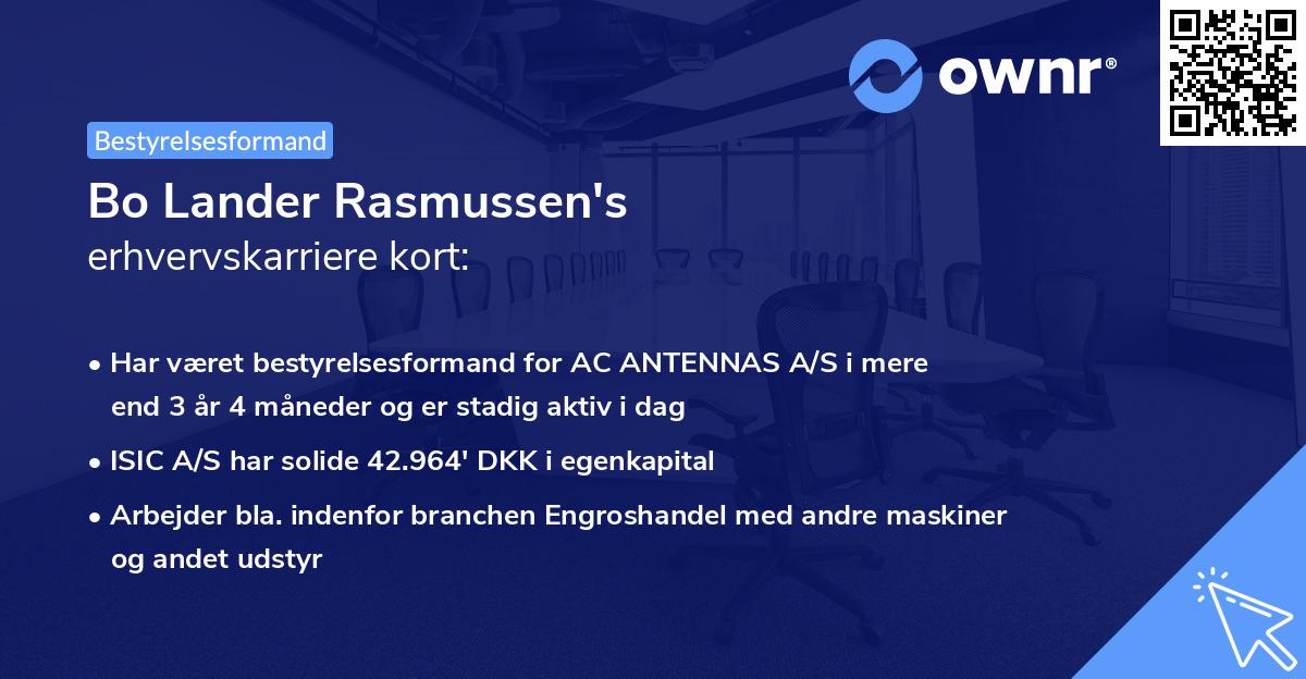 Bo Lander Rasmussen's erhvervskarriere kort