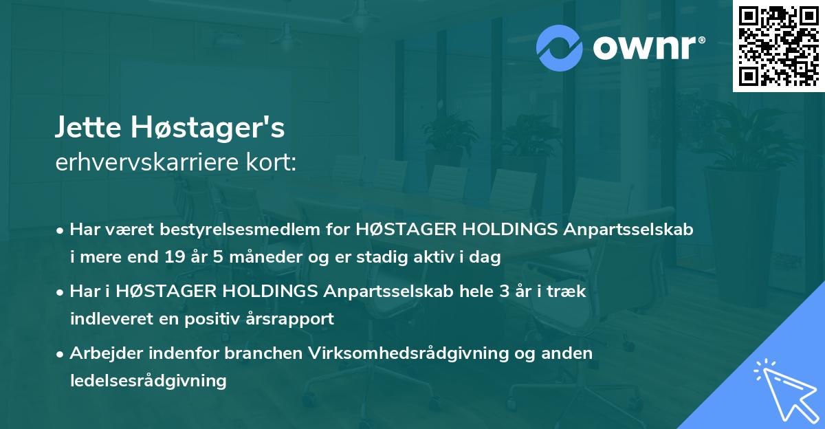 Jette Høstager's erhvervskarriere kort