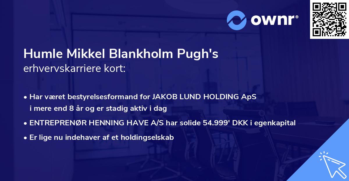 Humle Mikkel Blankholm Pugh's erhvervskarriere kort