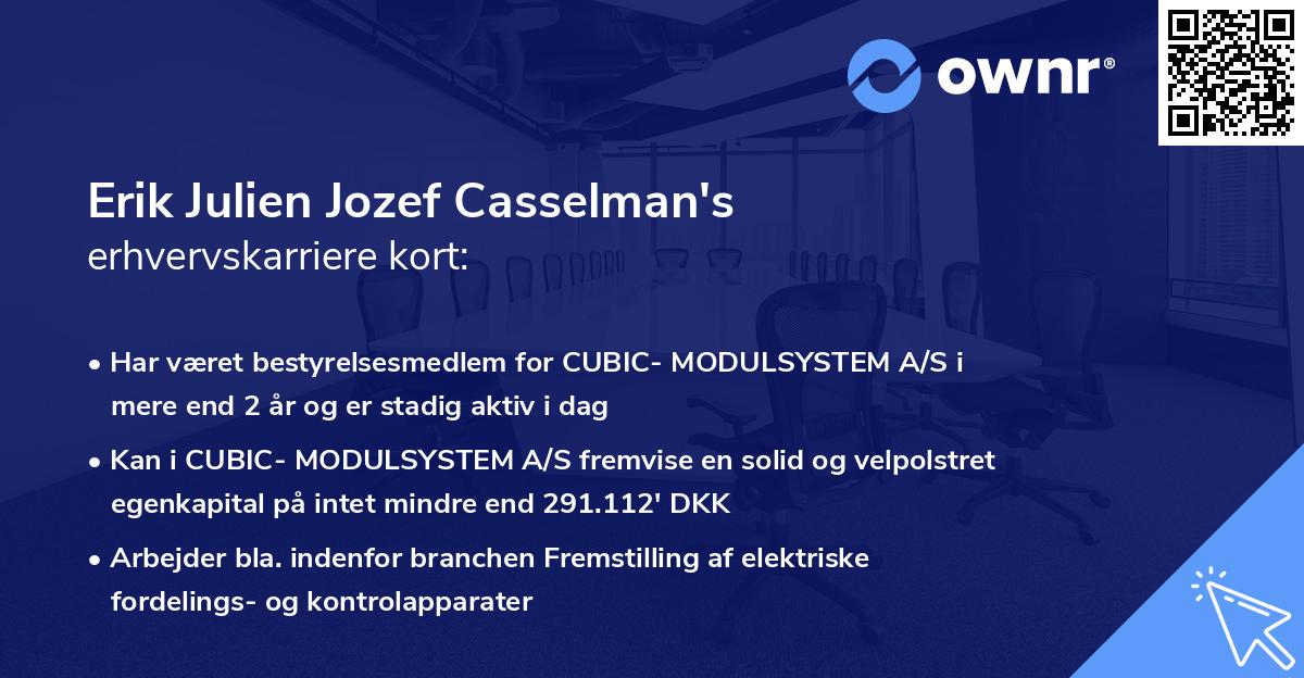 Erik Julien Jozef Casselman's erhvervskarriere kort