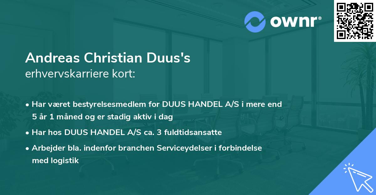 Andreas Christian Duus's erhvervskarriere kort