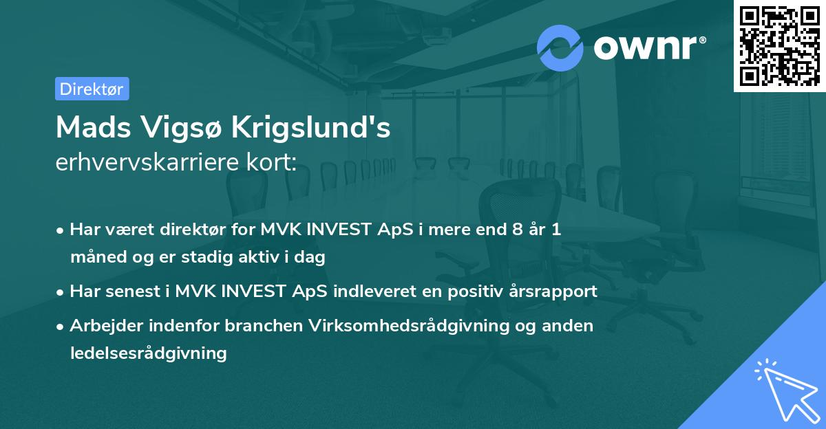 Mads Vigsø Krigslund's erhvervskarriere kort