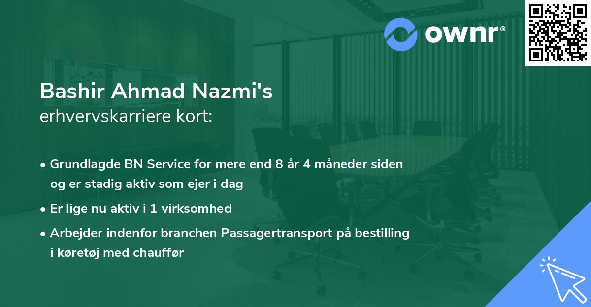Bashir Ahmad Nazmi's erhvervskarriere kort