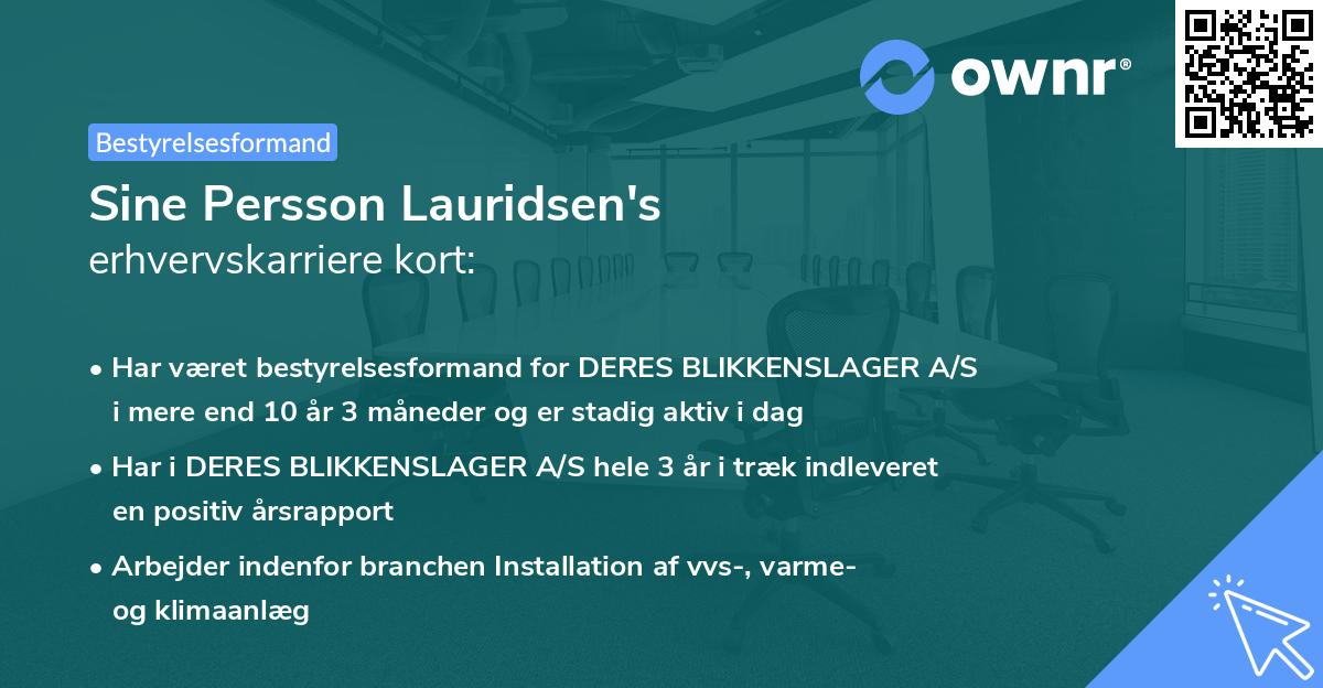 Sine Persson Lauridsen's erhvervskarriere kort