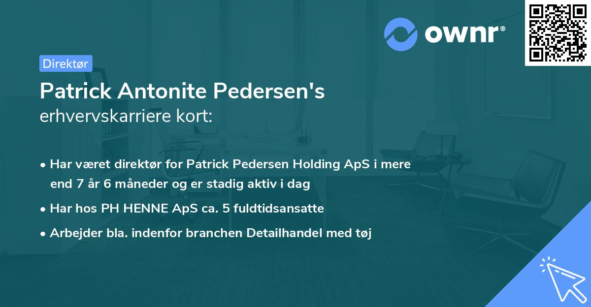 Patrick Antonite Pedersen's erhvervskarriere kort