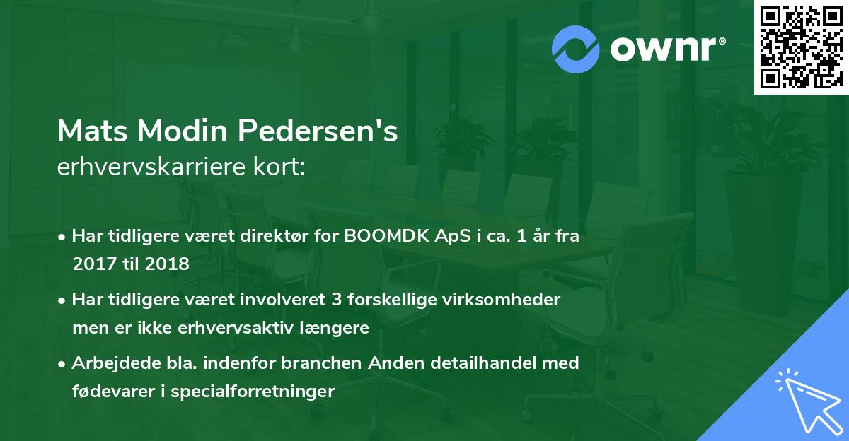 Mats Modin Pedersen's erhvervskarriere kort