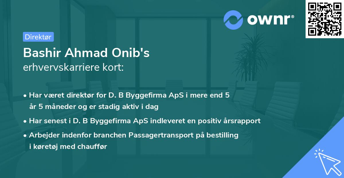 Bashir Ahmad Onib's erhvervskarriere kort