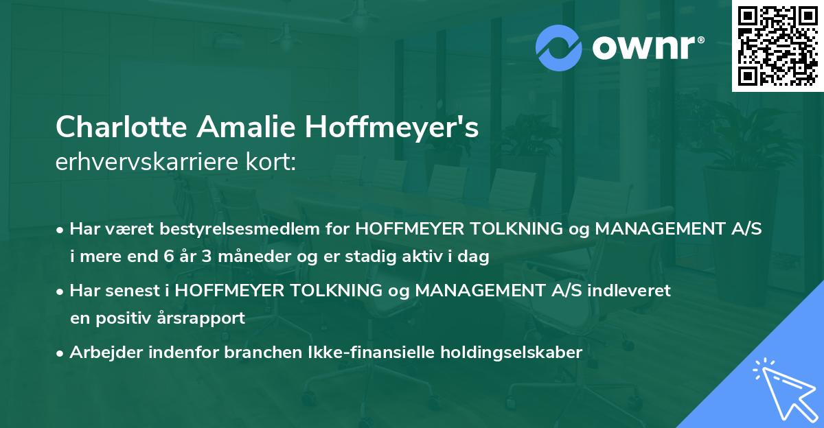 Charlotte Amalie Hoffmeyer's erhvervskarriere kort