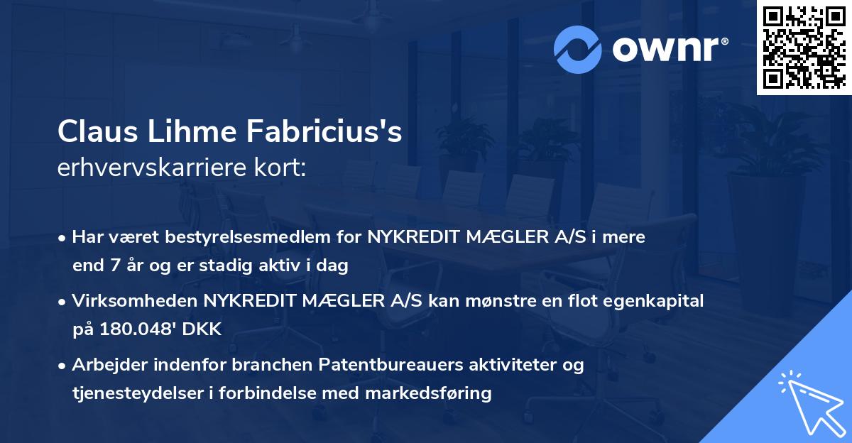 Claus Lihme Fabricius's erhvervskarriere kort