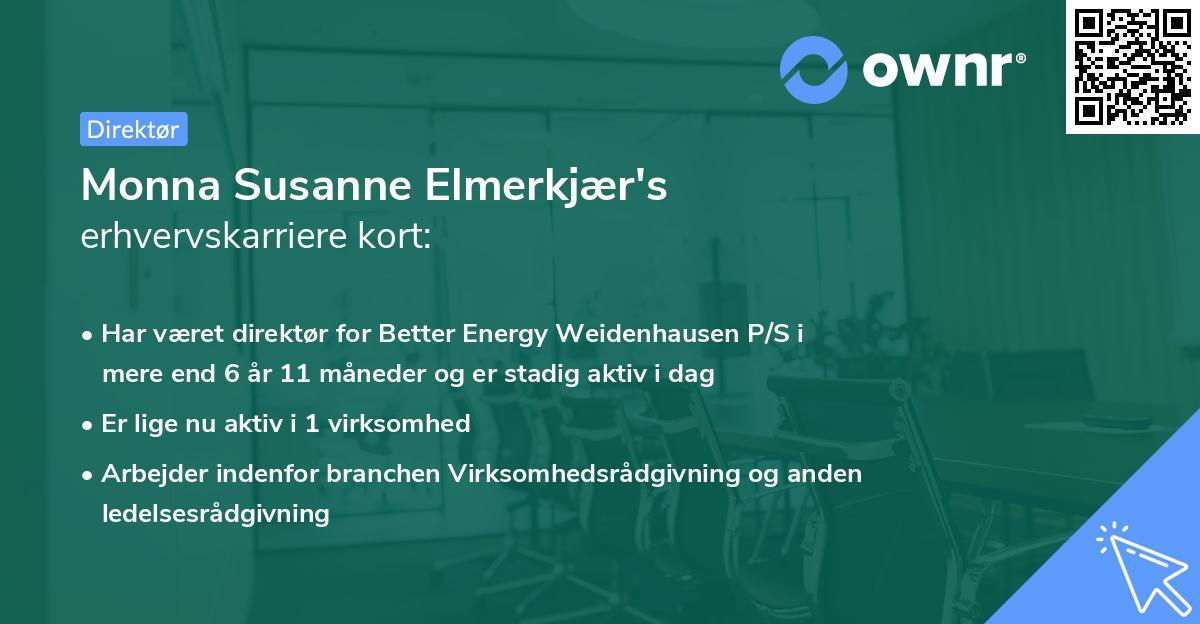 Monna Susanne Elmerkjær's erhvervskarriere kort