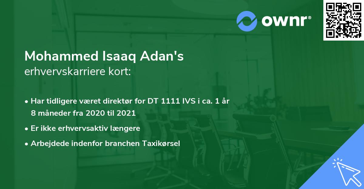 Mohammed Isaaq Adan's erhvervskarriere kort