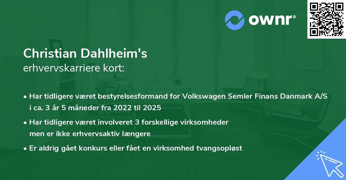 Christian Dahlheim's erhvervskarriere kort