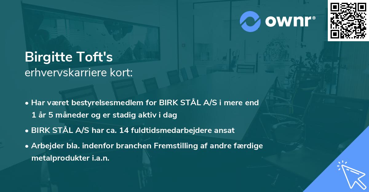 Birgitte Toft's erhvervskarriere kort