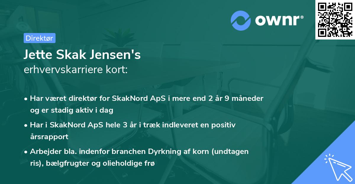 Jette Skak Jensen's erhvervskarriere kort