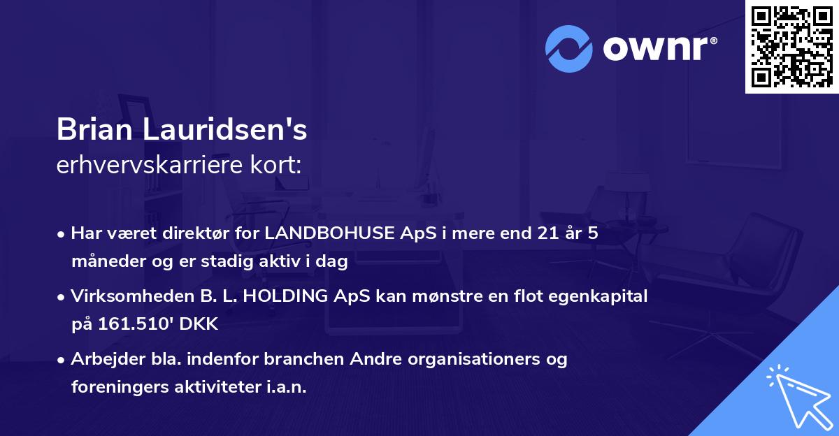 Brian Lauridsen's erhvervskarriere kort