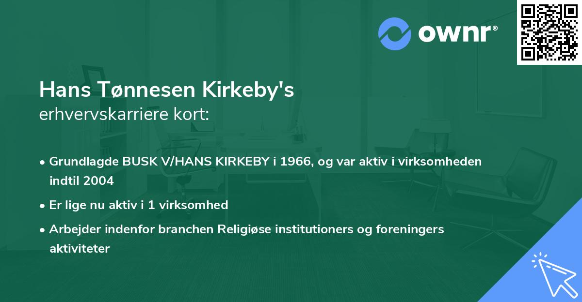 Hans Tønnesen Kirkeby's erhvervskarriere kort