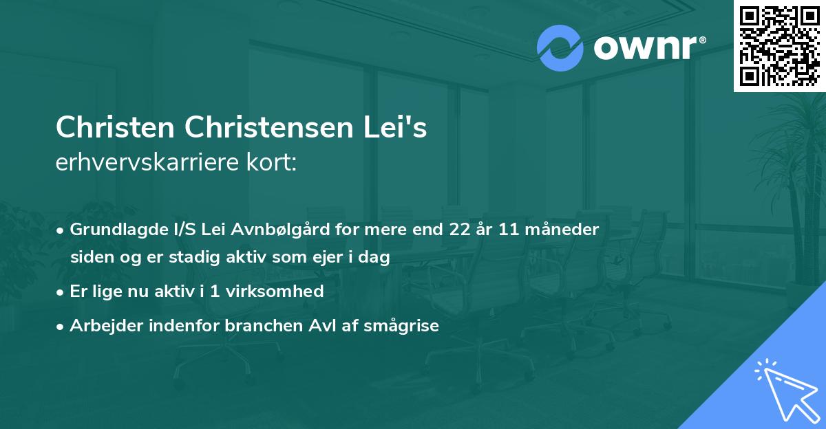 Christen Christensen Lei's erhvervskarriere kort