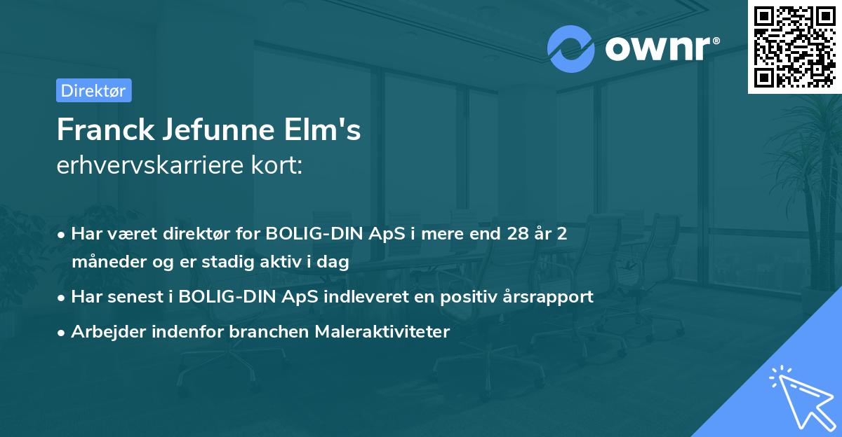 Franck Jefunne Elm's erhvervskarriere kort
