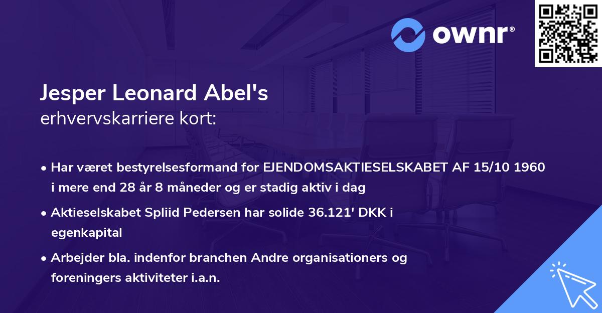 Jesper Leonard Abel's erhvervskarriere kort