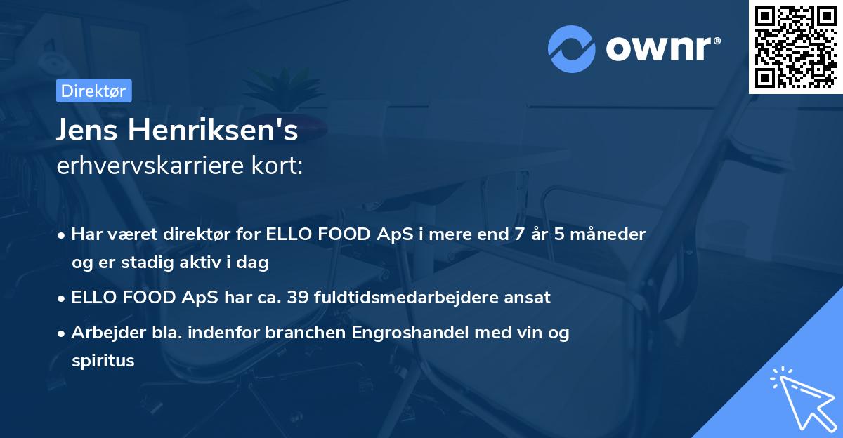 Jens Henriksen's erhvervskarriere kort