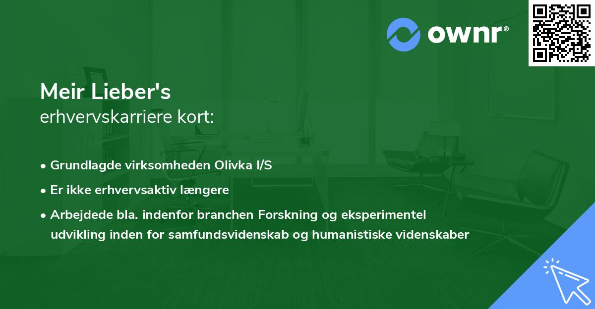 Meir Lieber's erhvervskarriere kort