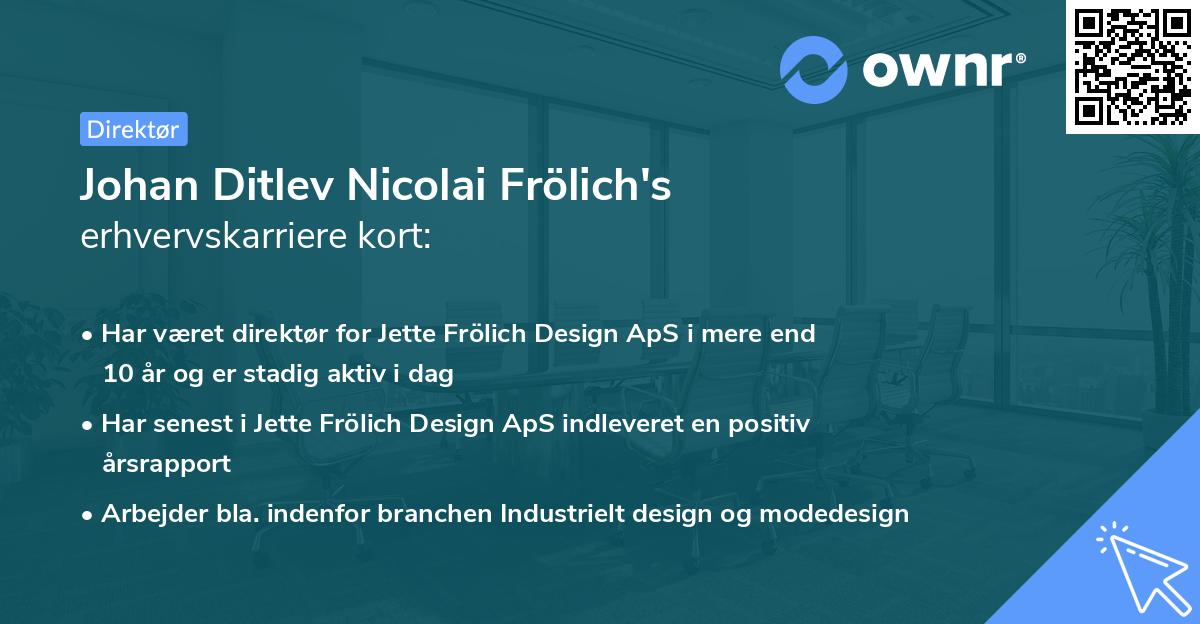 Johan Ditlev Nicolai Frölich's erhvervskarriere kort
