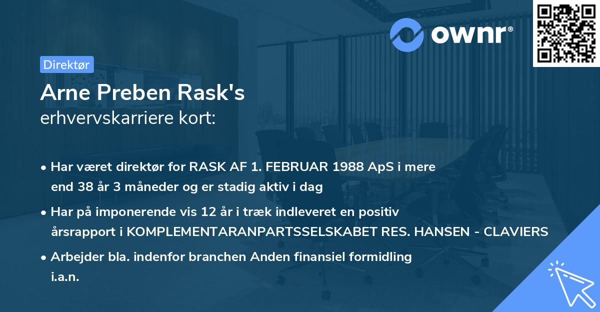 Arne Preben Rask's erhvervskarriere kort